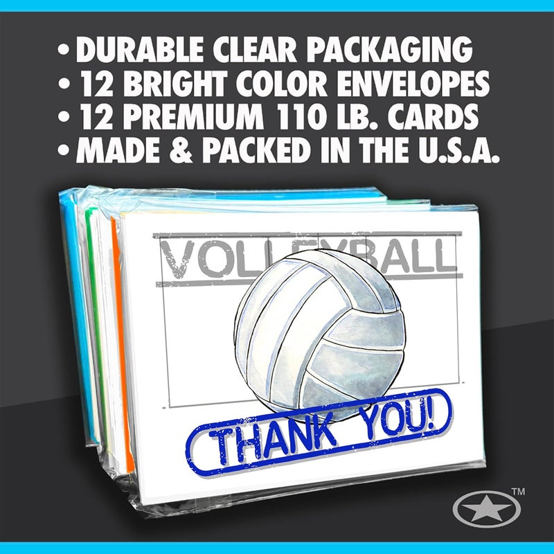 Play Strong Volleyball Thank You Note Cards 12-Pack (4.25"x5.5") Illustrated Sports Powercard Note Card Set 12-Pack Perfect for Volleyball Players, Coaches, Fans and Fanatics - They'll Love 'Em! - Image 2